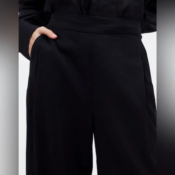 Madewell Petite Pull-On Straight Crop Pants in Linen Blend Black 10 P NP860 Boho - Picture 4 of 14